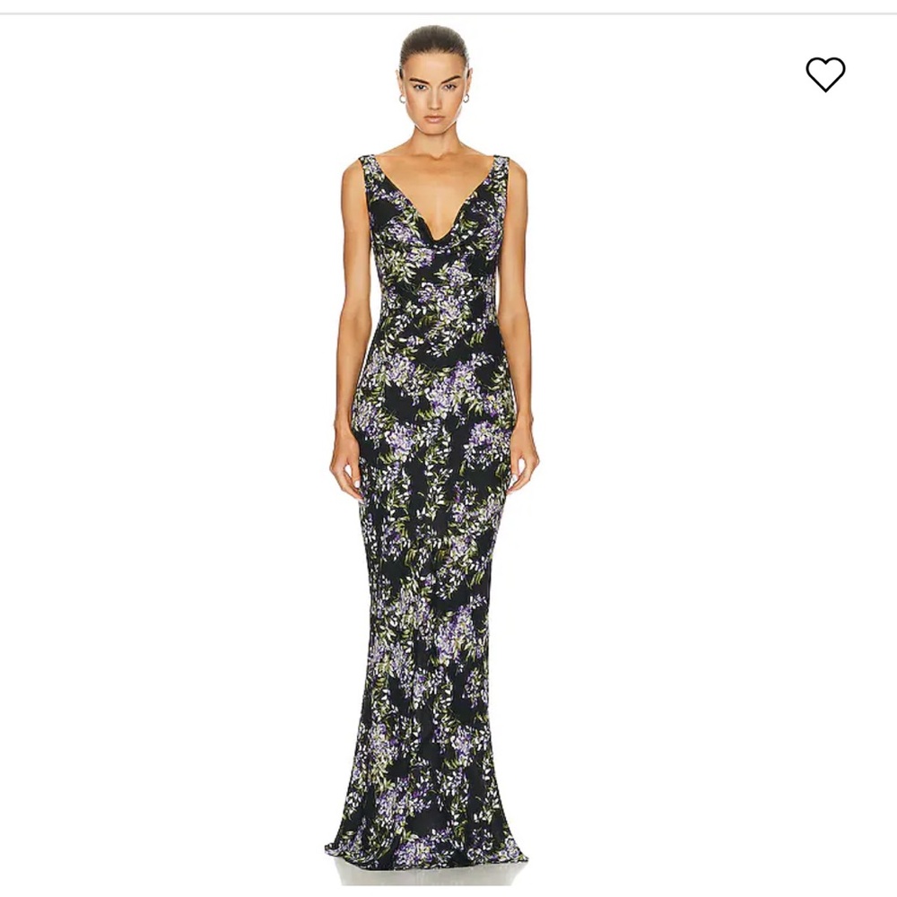 Norma Kamali Deep Drape neck Gown Lavendar Floral. Size Small & only worn once